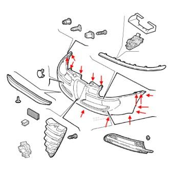 Schema fissaggio paraurti anteriore Alfa Romeo 147