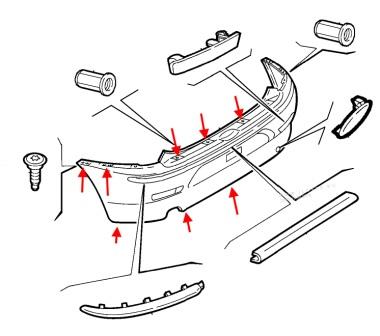 schema di fissaggio del paraurti posteriore Alfa Romeo 147