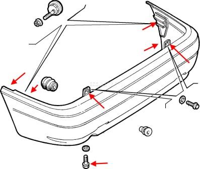 Schema montaggio paraurti posteriore Alfa Romeo 155