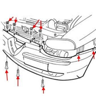 Schéma de fixation du pare-chocs avant Alfa Romeo 156