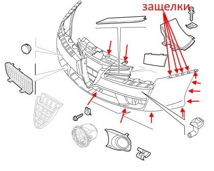 Schema montaggio paraurti anteriore Alfa Romeo 159