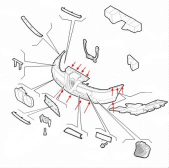 Schema fissaggio paraurti anteriore Alfa Romeo 166