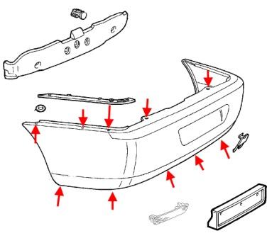 Schema montaggio paraurti posteriore Alfa Romeo 166