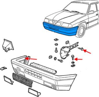 Schéma de fixation du pare-chocs avant Alfa Romeo 33