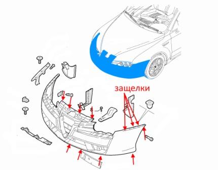 Schema montaggio paraurti anteriore Alfa Romeo Brera (Spider)