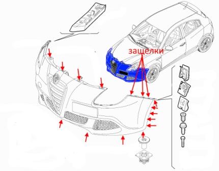 Schema montaggio paraurti anteriore Alfa Romeo Giulietta