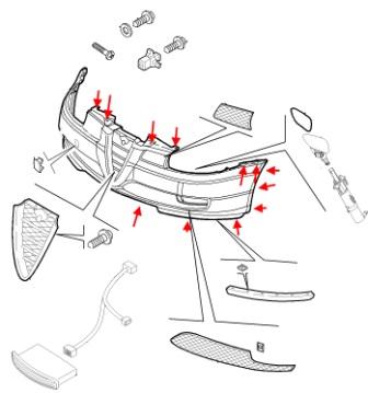 Schema montaggio paraurti anteriore Alfa Romeo GT