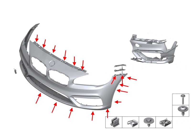 Schema montaggio paraurti anteriore per BMW Serie 2 (F45, F46)