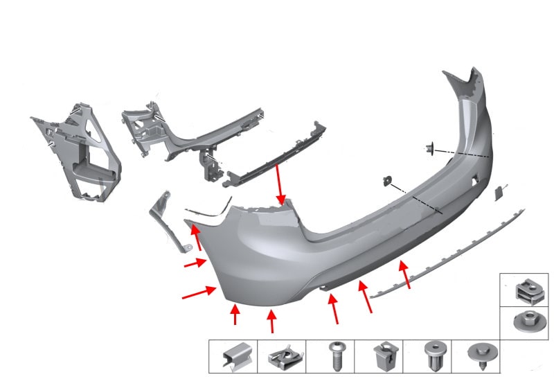 Schema montaggio paraurti posteriore per BMW Serie 2 (F45, F46)