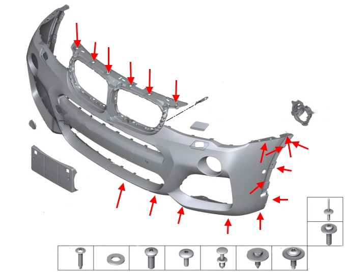 Schéma de montage du pare-chocs avant BMW X4 F26