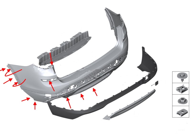 Schéma de montage du pare-chocs arrière BMW X4 F26