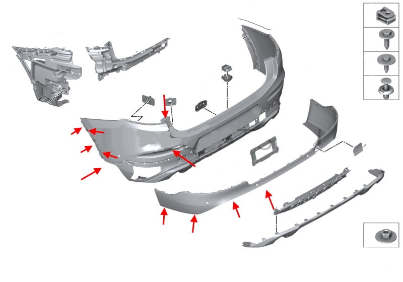 Схема крепления заднего бампера BMW X4 G02
