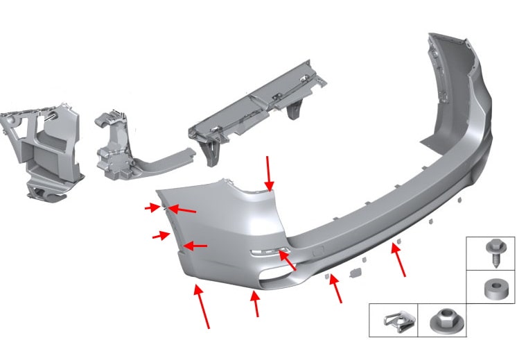 Schema di montaggio del paraurti posteriore BMW X5 F15