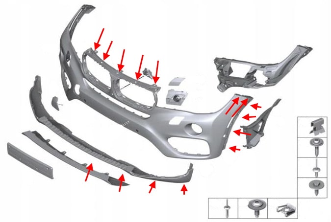 Schema di montaggio del paraurti anteriore BMW X6 F16