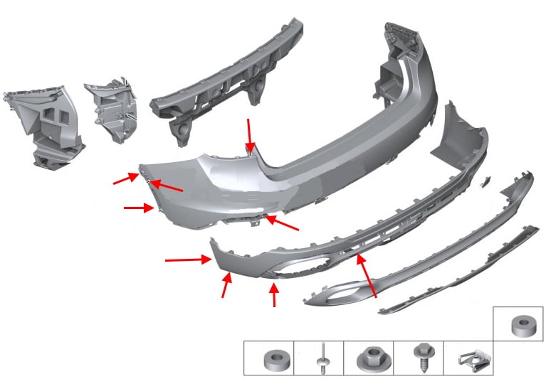 Schema di montaggio paraurti posteriore BMW X6 F16