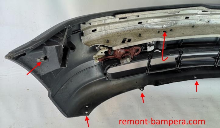 места крепления переднего бампера BMW 3-серии (E46) (1997-2006)