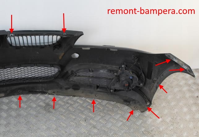 места крепления переднего бампера BMW 3-серии V (E90, E91, E93, E93) (2004-2013)
