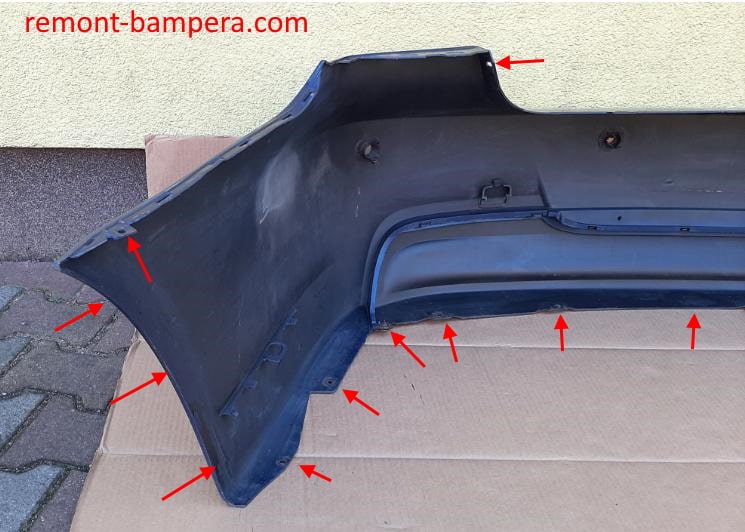 места крепления заднего бампера BMW 3-серии V (E90, E91, E93, E93) (2004-2013)