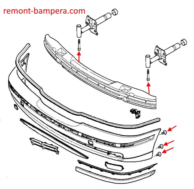 Schema di montaggio del paraurti anteriore BMW Serie 5 IV (E39) (1995-2004).