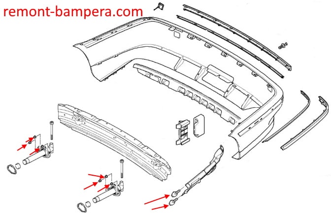 Schema di montaggio del paraurti posteriore BMW Serie 5 IV (E39) (1995-2004).