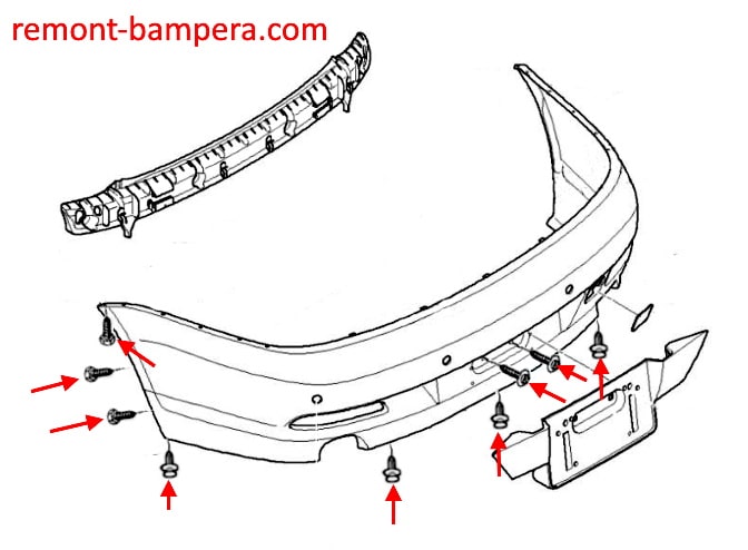 BMW Serie 6 II (E63/E64) (2003-2010) Schema di montaggio del paraurti posteriore