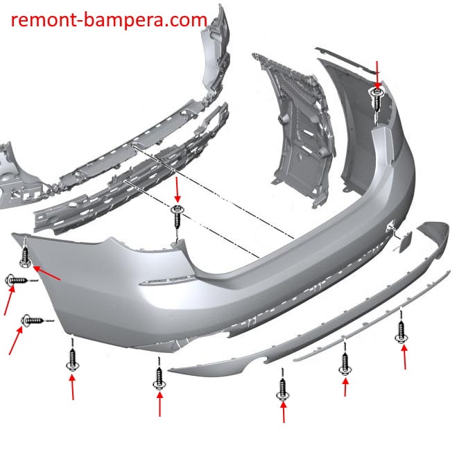 Схема крепления заднего бампера BMW 6-серии IV G32 (2017+)
