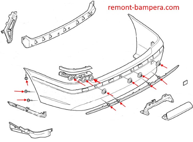Схема крепления заднего бампера BMW 7-серии IV E65/E66 (2001-2008)