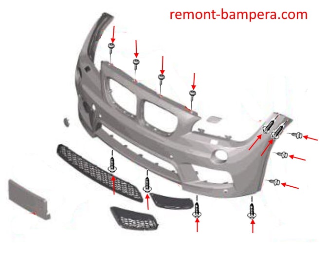 Schema di montaggio del paraurti anteriore BMW X1 I (E84) (2009-2015)