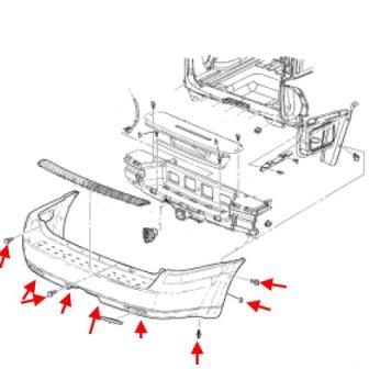 Схема крепления заднего бампера Buick Rainier