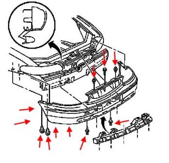 Схема крепления переднего бампера Buick Regal (1997-2005)