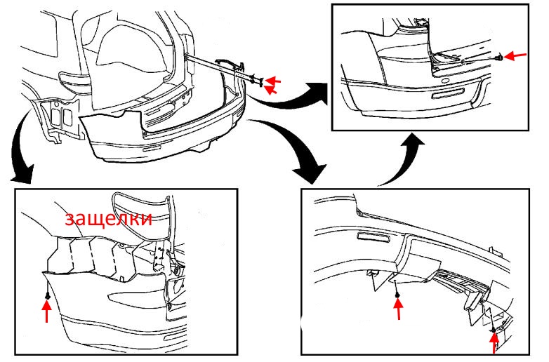 схема крепления заднего бампера Buick Enclave