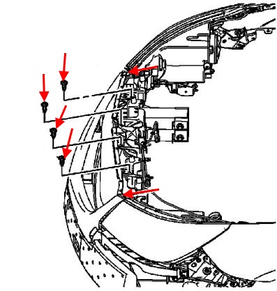 схема крепления переднего бампера Buick LaCrosse (2009-2016)