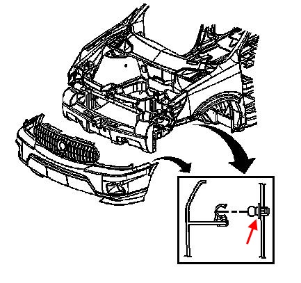 схема крепления переднего бампера Buick Rendezvous (Pontiac Aztek)