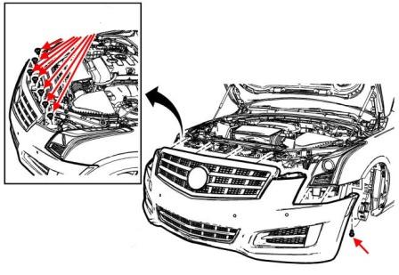 схема крепления переднего бампера Cadillac ATS