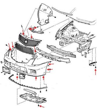 Schema montaggio paraurti anteriore Cadillac CTS (2008-2014)