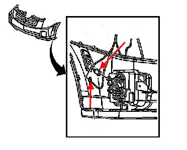 схема крепления переднего бампера Cadillac CTS (2003-2007)