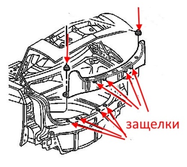 схема крепления заднего бампера Cadillac CTS (2003-2007)