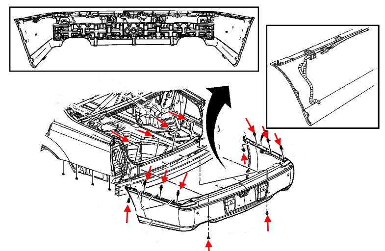 схема крепления заднего бампера Cadillac DTS