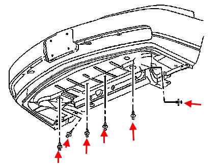 схема крепления переднего бампера Cadillac Deville (2000-2005)