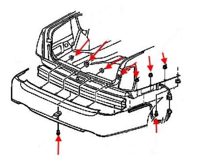 схема крепления заднего бампера Cadillac Deville (2000-2005)