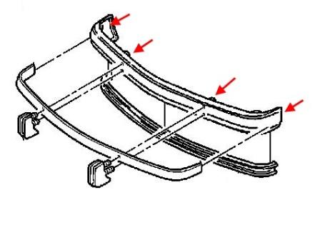 Schema montaggio paraurti anteriore Cadillac Escalade GMT400 (1998-2001)