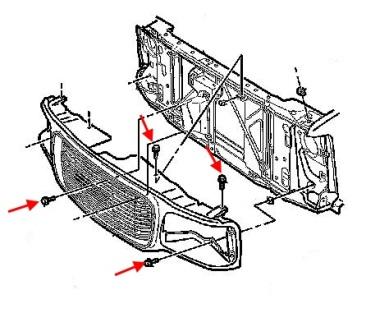 Schema di montaggio della griglia Cadillac Escalade GMT400 (1998-2001)