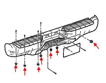 schema montaggio paraurti posteriore Cadillac Escalade GMT400 (1998-2001)