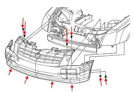 Schema di montaggio del paraurti anteriore Cadillac STS