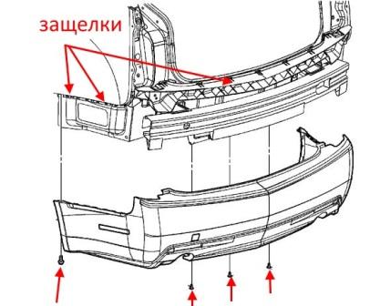 schema montaggio paraurti posteriore Acura TL (2008-2014)