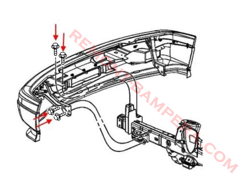 Схема крепления переднего бампера Chevrolet Colorado (2004-2012)