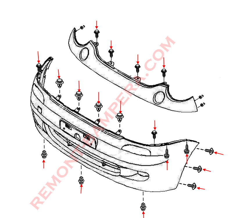 Chevrolet Spark/Matiz I Montagediagramm für die vordere Stoßstange