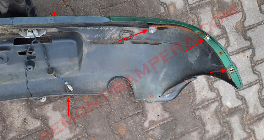 Befestigungspunkte der Heckstoßstange Chevrolet Spark/Matiz I