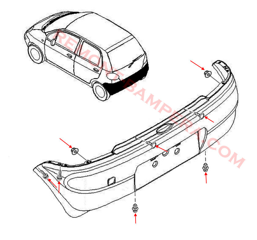 Chevrolet Spark/Matiz I – Montagediagramm für die hintere Stoßstange