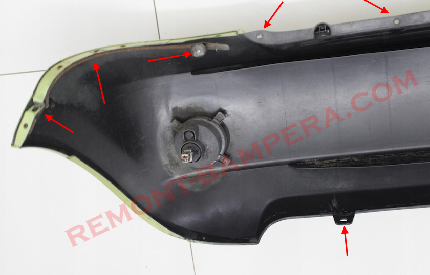 места крепления заднего бампера Chevrolet Spark/Matiz II 